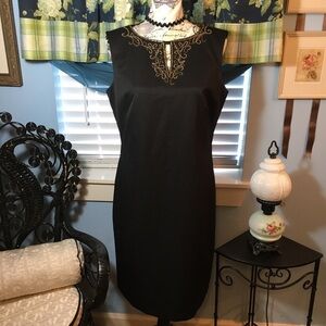 Ellen Tracy sleeveless black dress with beaded neckline